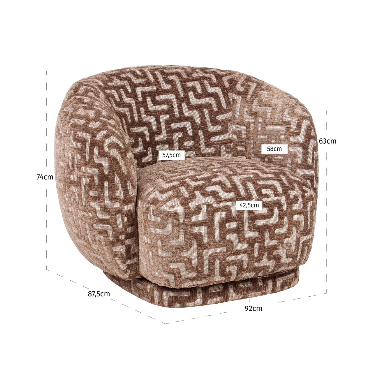 Richmond Interiors draaifauteuil Negreslo met arm brown labyrinth