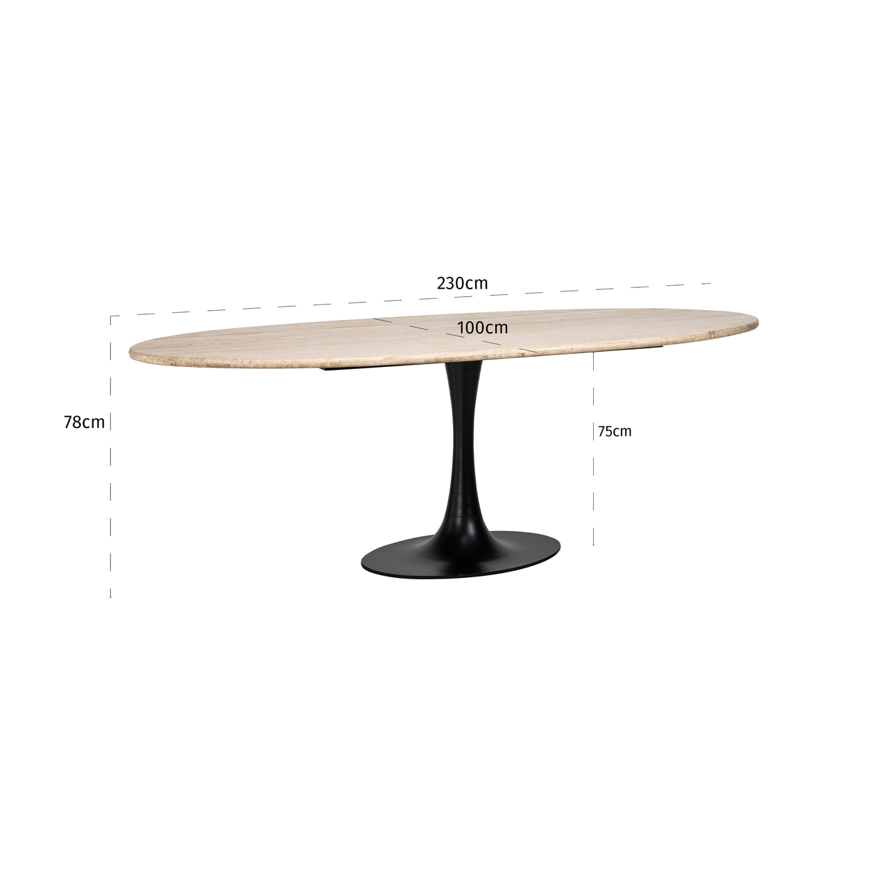 Richmond Interiors eettafel Hampton 230 cm ovaal travertin