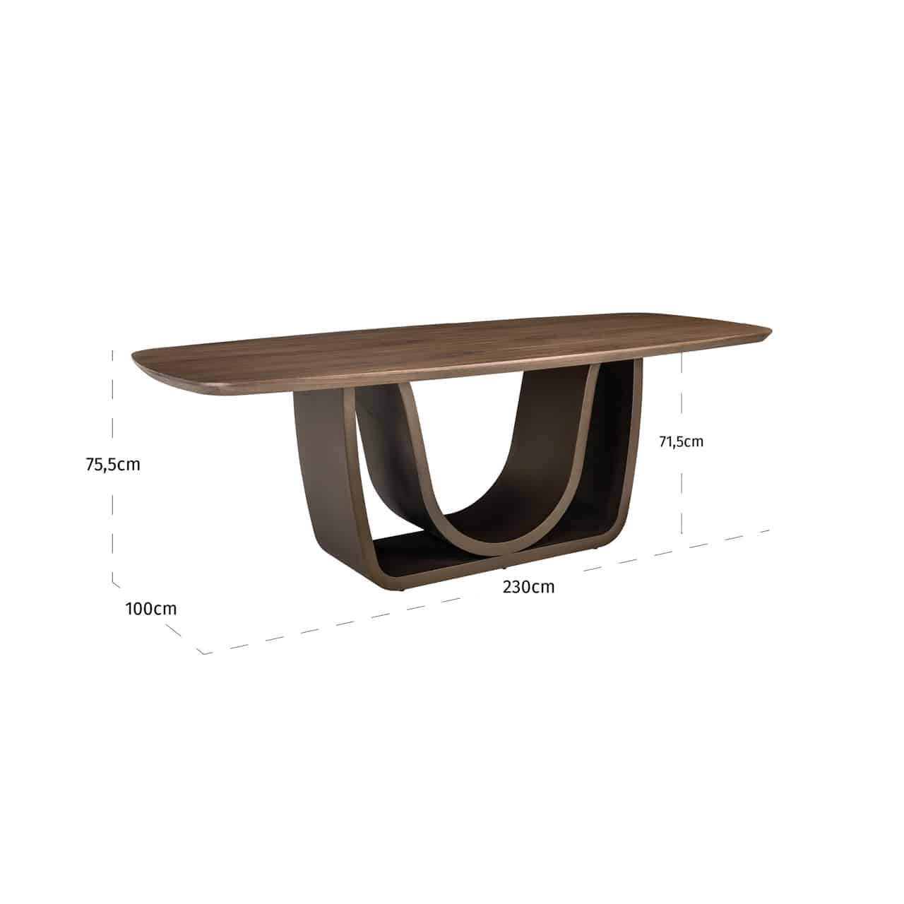 Richmond Interiors eettafel Windsor 230x100x75 cm brass base walnoot