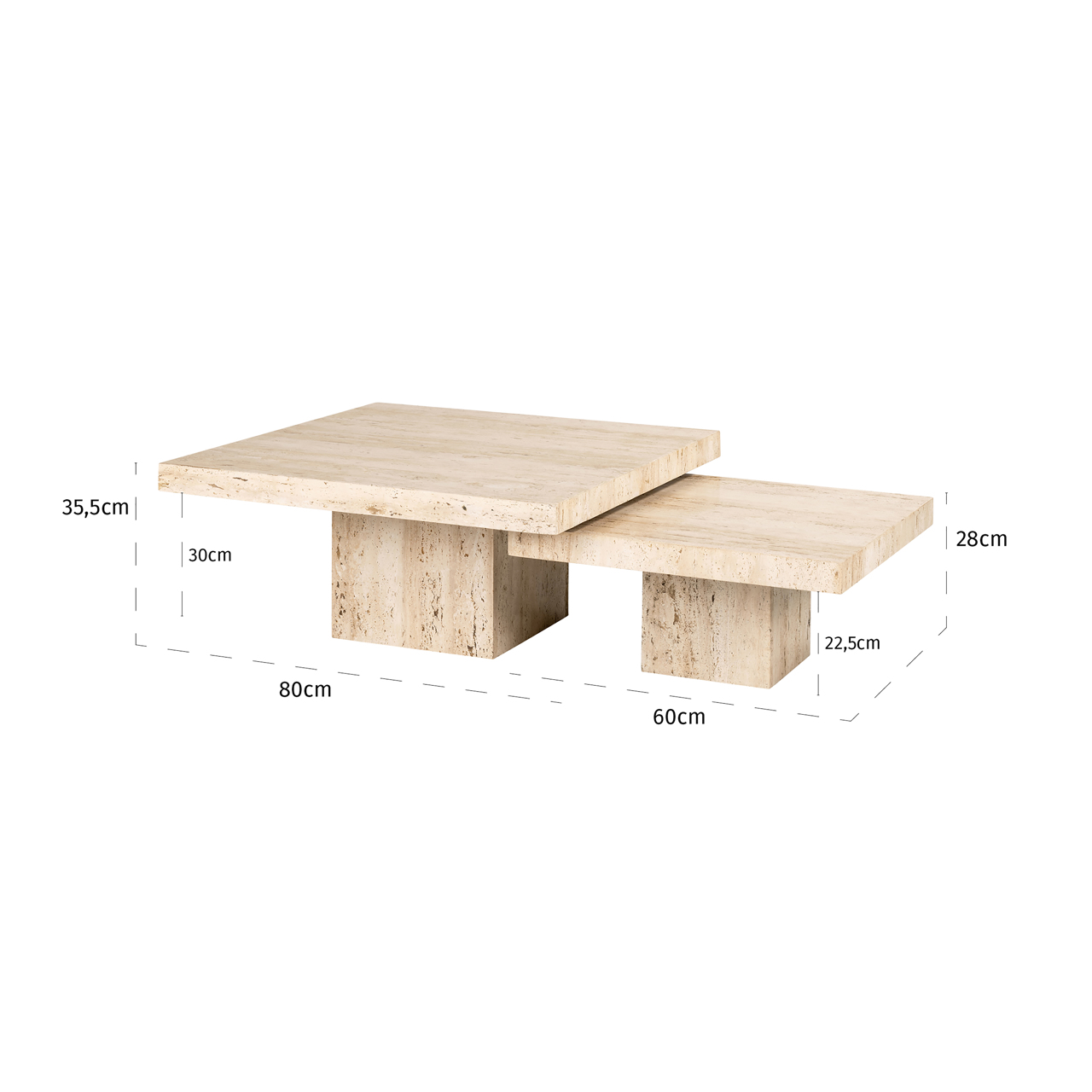 Richmond Interiors salontafel La Cantera 80x80x35 cm travertin (Set van 2)