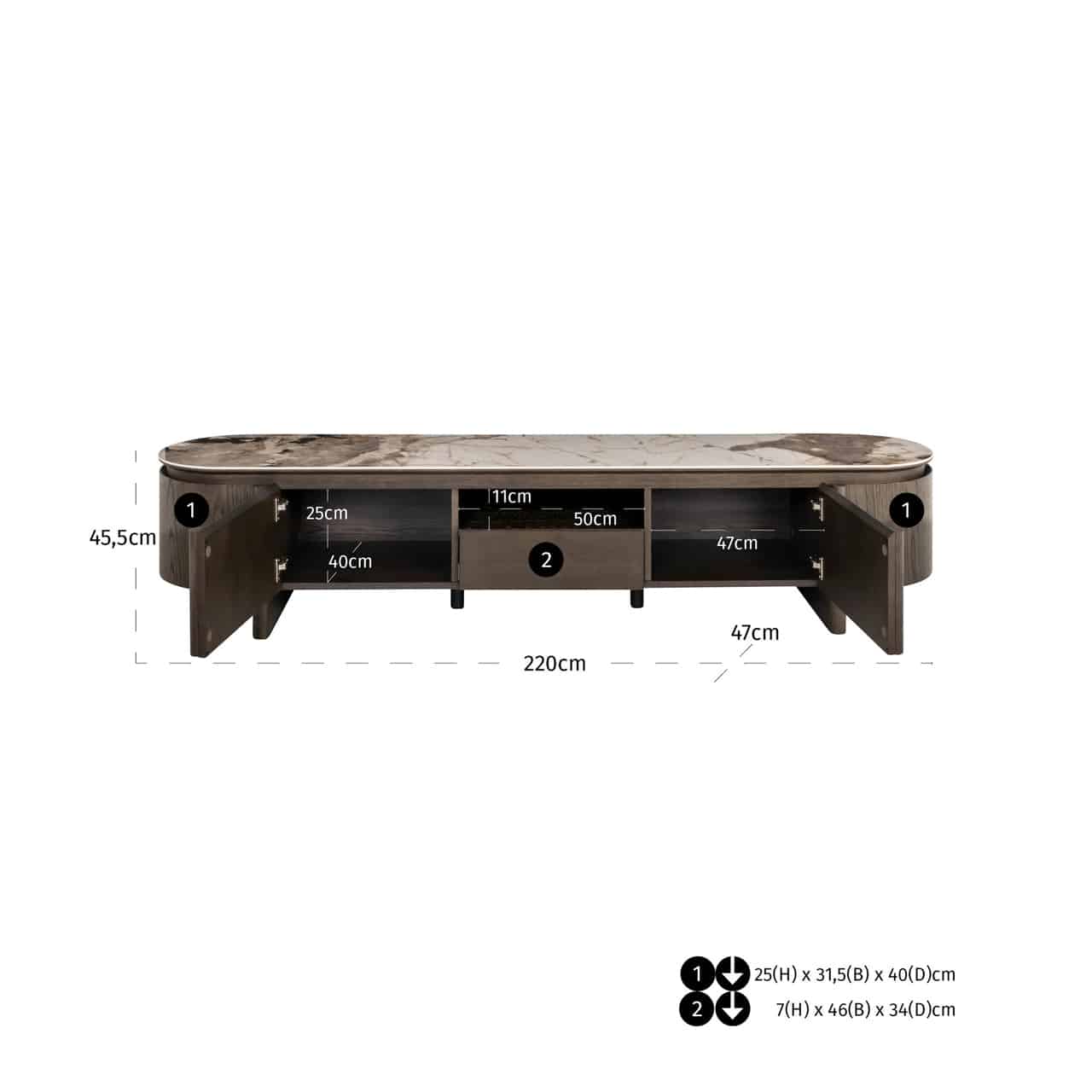 Richmond Interiors tv meubel Langford 220x44,5x45 cm keramiek