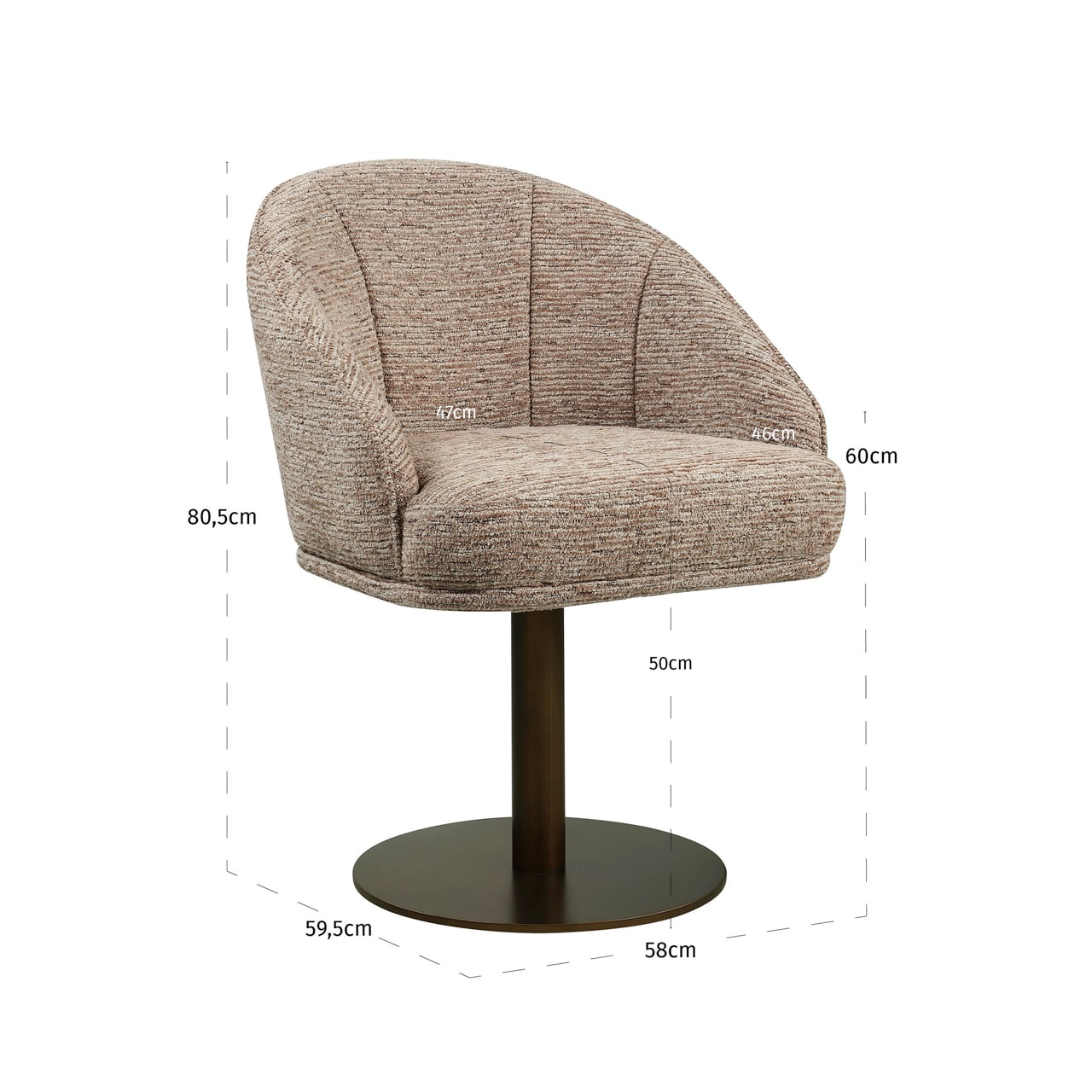 Richmond interiors eetkamerstoel Beverly draaibaar met arm mocca