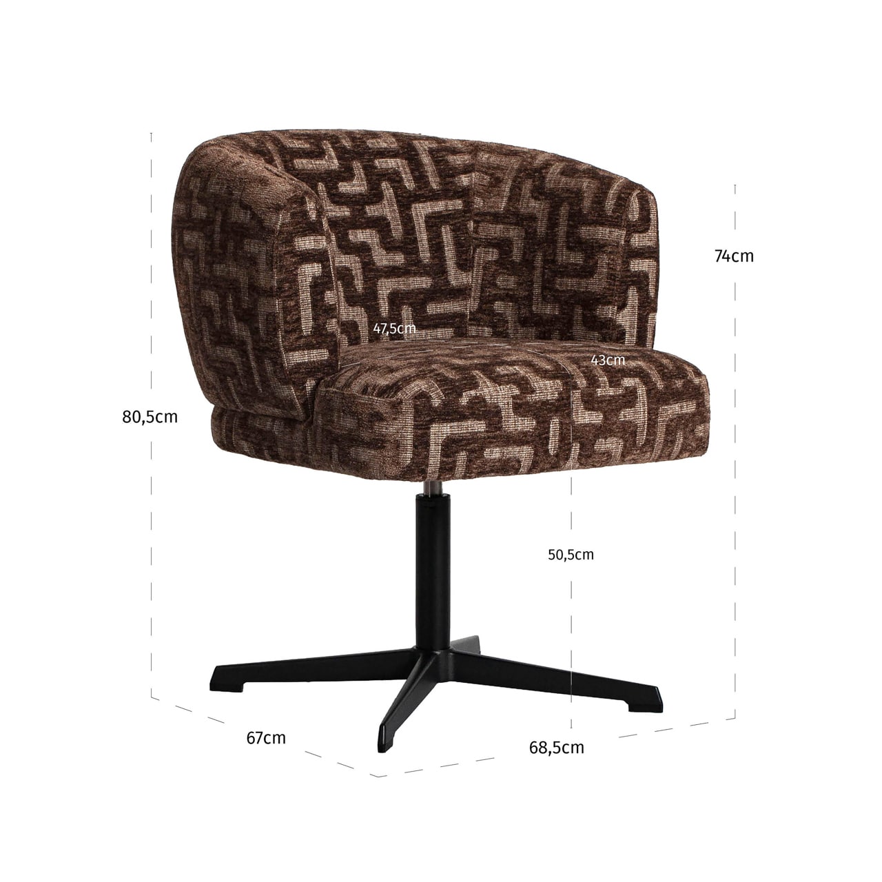 Richmond interiors eetkamerstoel Dinan draaibaar brown labyrinth