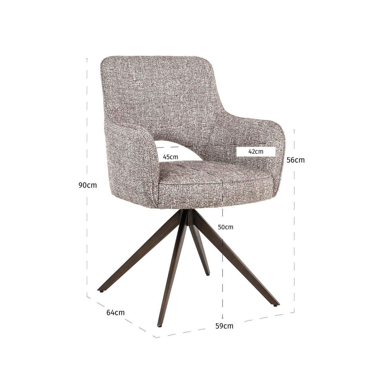 Richmond interiors eetkamerstoel Ginerva draaibaar met arm earth tweed