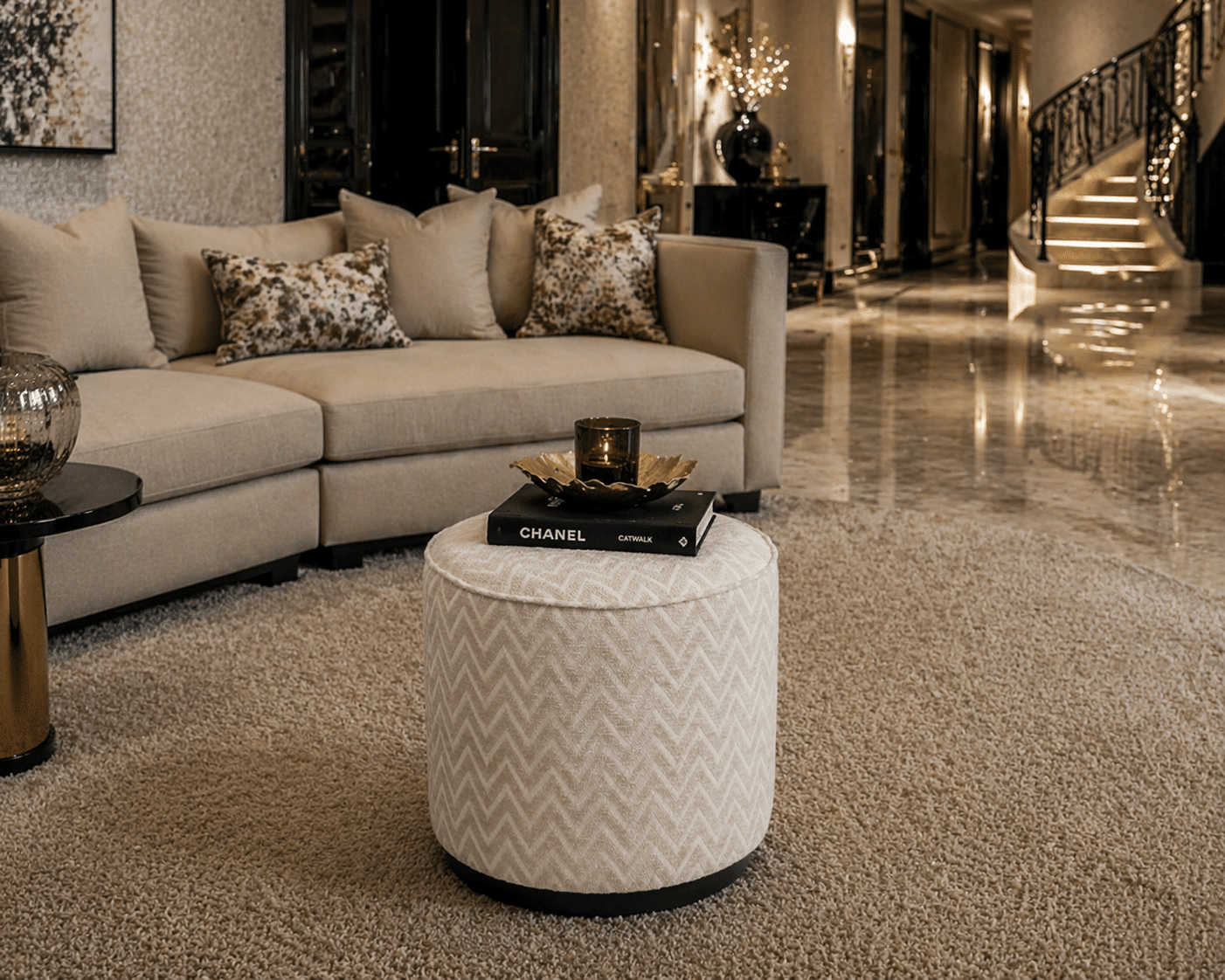 Richmond Interiors poef Lexie 45Ø beige